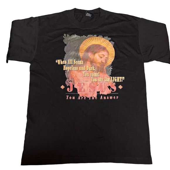 Jesus Tee Vintage Adult M Black Hopeless Dark USA Light Answer Hoss Prayer Saint - Picture 2 of 10